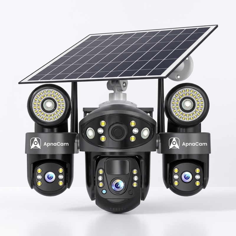ApnaCam 8+8+8MP FHD Spyder Led Solar 4G 3lens PTZ Waterproof, Color Night Vision CCTV Security Camera (SD Card Support Upto 128 GB, 4 Channel)