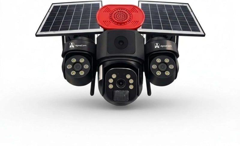 ApnaCam Farm Boy 4G SIM Solar Triple Lens PTZ CCTV Camera | 5+5+5MP | IP66 | No Wi-Fi | V380 Pro | Outdoor Security Camera for Farm, Plot & Rural Property
