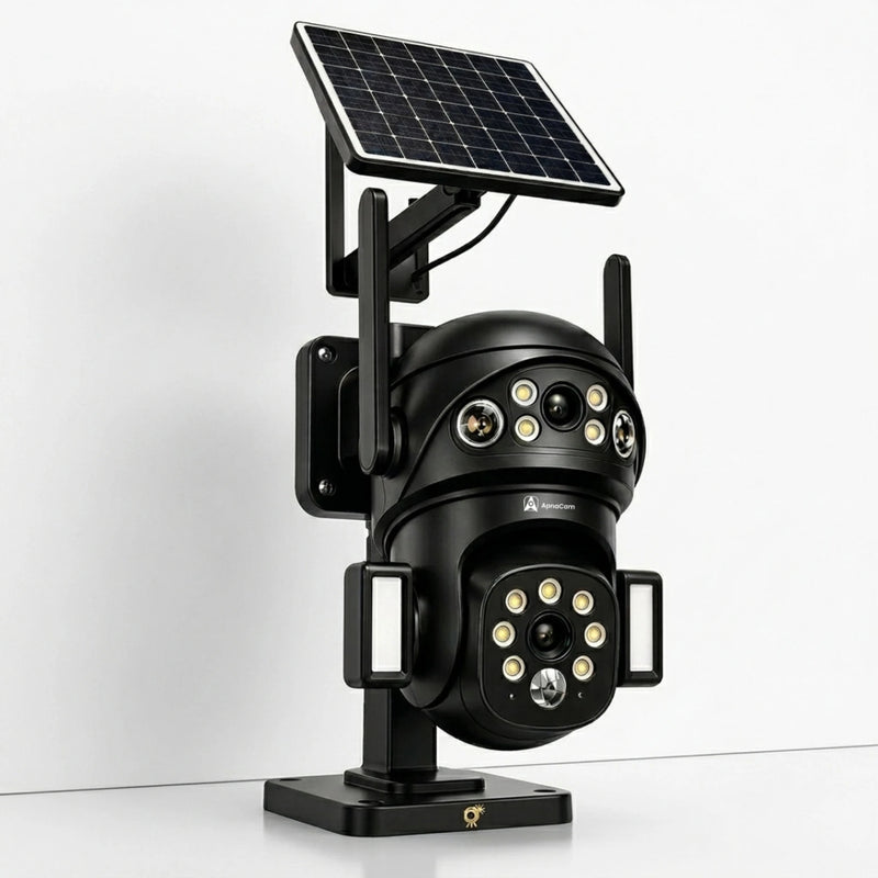 ApnaCam Dual Lens 4G Solar PTZ CCTV Camera 5MP No WiFi AI Tracking Outdoor IP66 V380 Pro