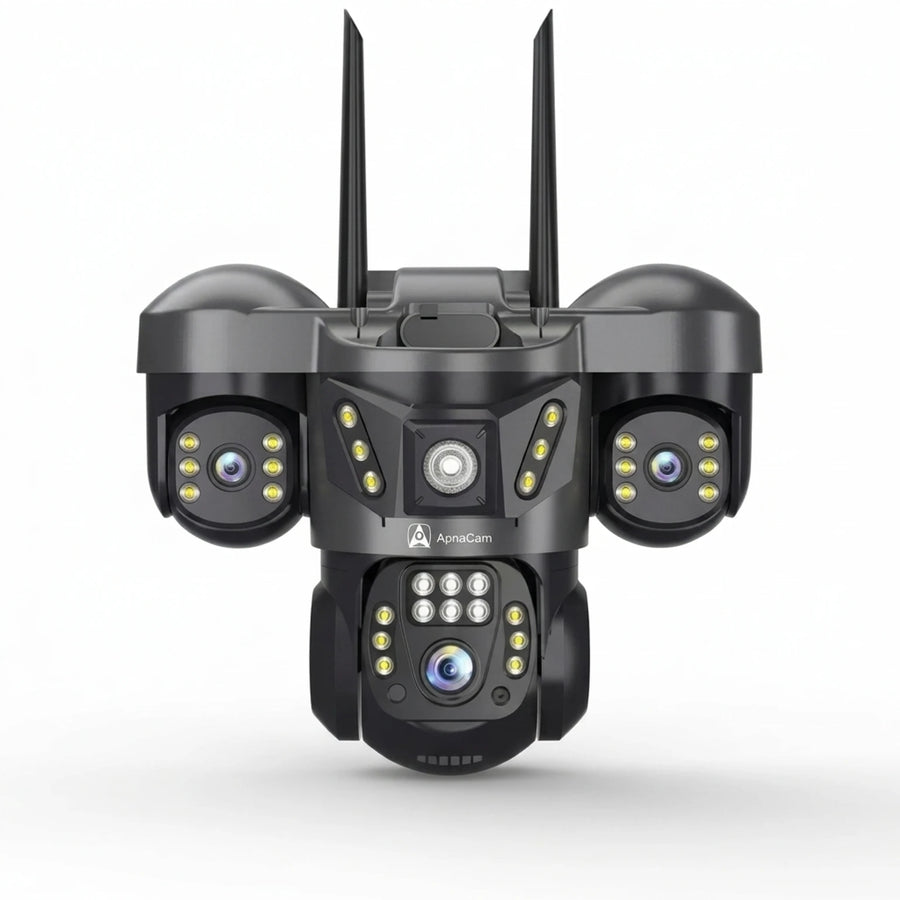 ApnaCam Tri-Vision 8MP Triple-Lens 4G PTZ Outdoor CCTV | Full-Color Night Vision | No WiFi Needed | AI Detection | IP66 | V380 Pro