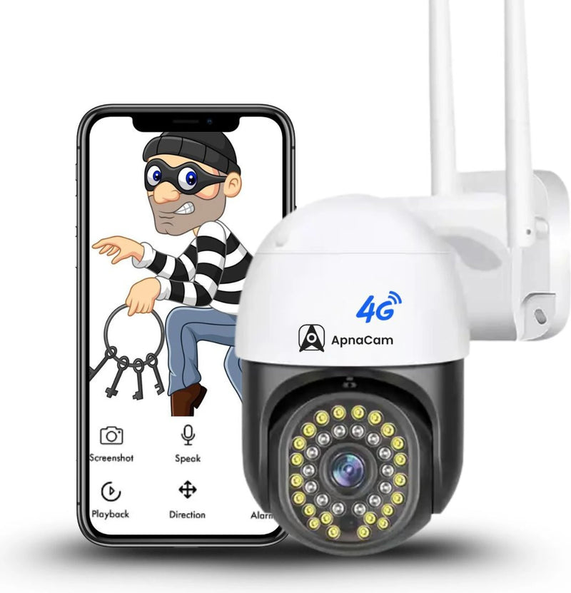 ApnaCam 5MP 4G Sim Support Live Monitoring, Two-Way Audio Color Night Vision, AI Alert Security Camera (4 Channel)