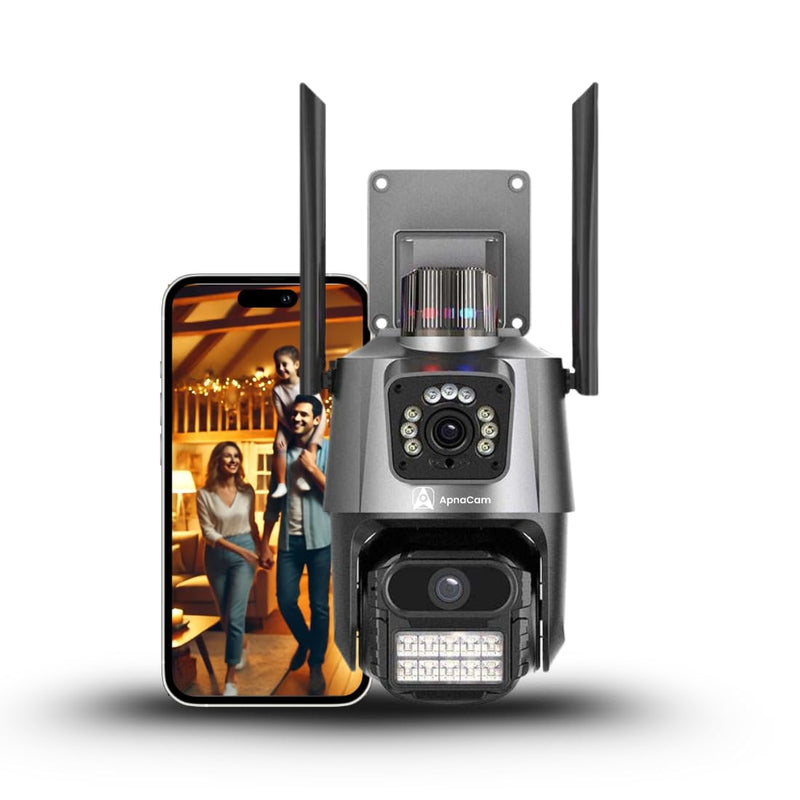 ApnaCam Dual Lens WiFi Outdoor CCTV Camera — 4+4MP (8MP), Bullet + PTZ Combo, Dual View, Night Vision, 2-Way Audio (Home & Shop Security)
