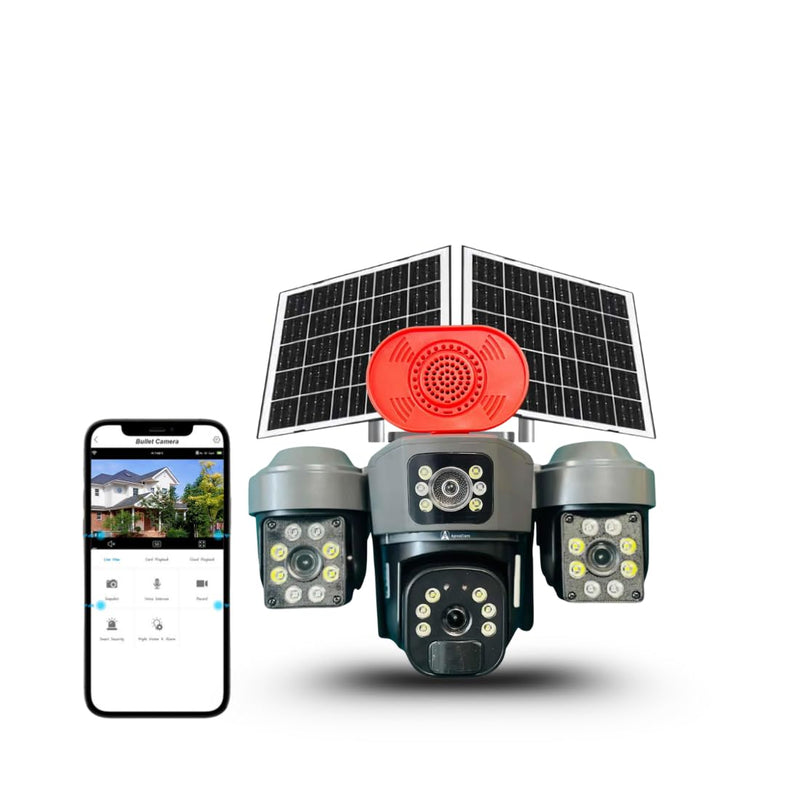 ApnaCam 4G Solar PTZ Outdoor Security Camera | Triple Lens, Full Color Night Vision, Motion Detection, Two-Way Audio, IP66 Waterproof | No WiFi, No Electricity Needed