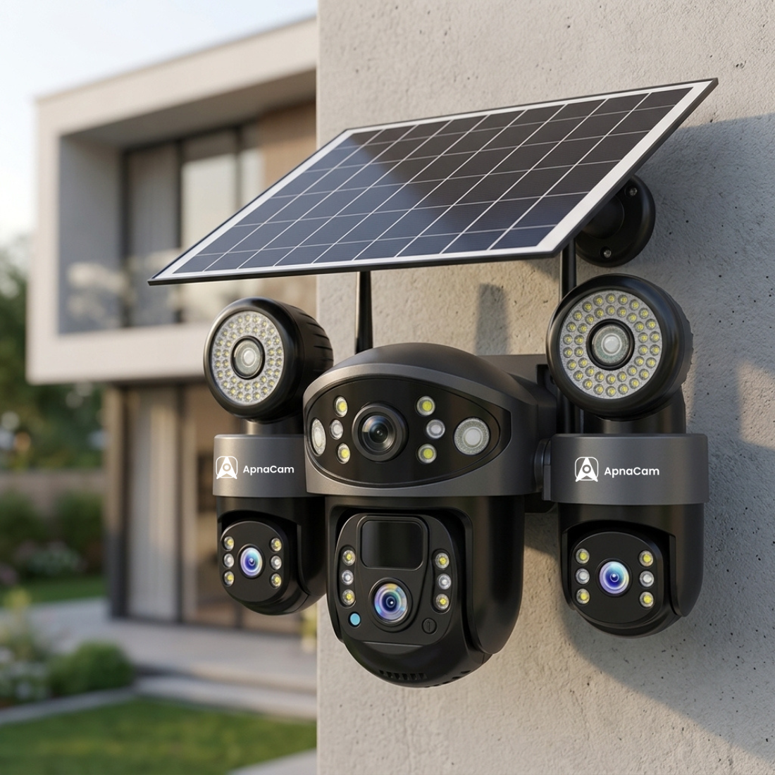 ApnaCam 8+8+8MP FHD Spyder Led Solar 4G 3lens PTZ Waterproof, Color Night Vision CCTV Security Camera (SD Card Support Upto 128 GB, 4 Channel)
