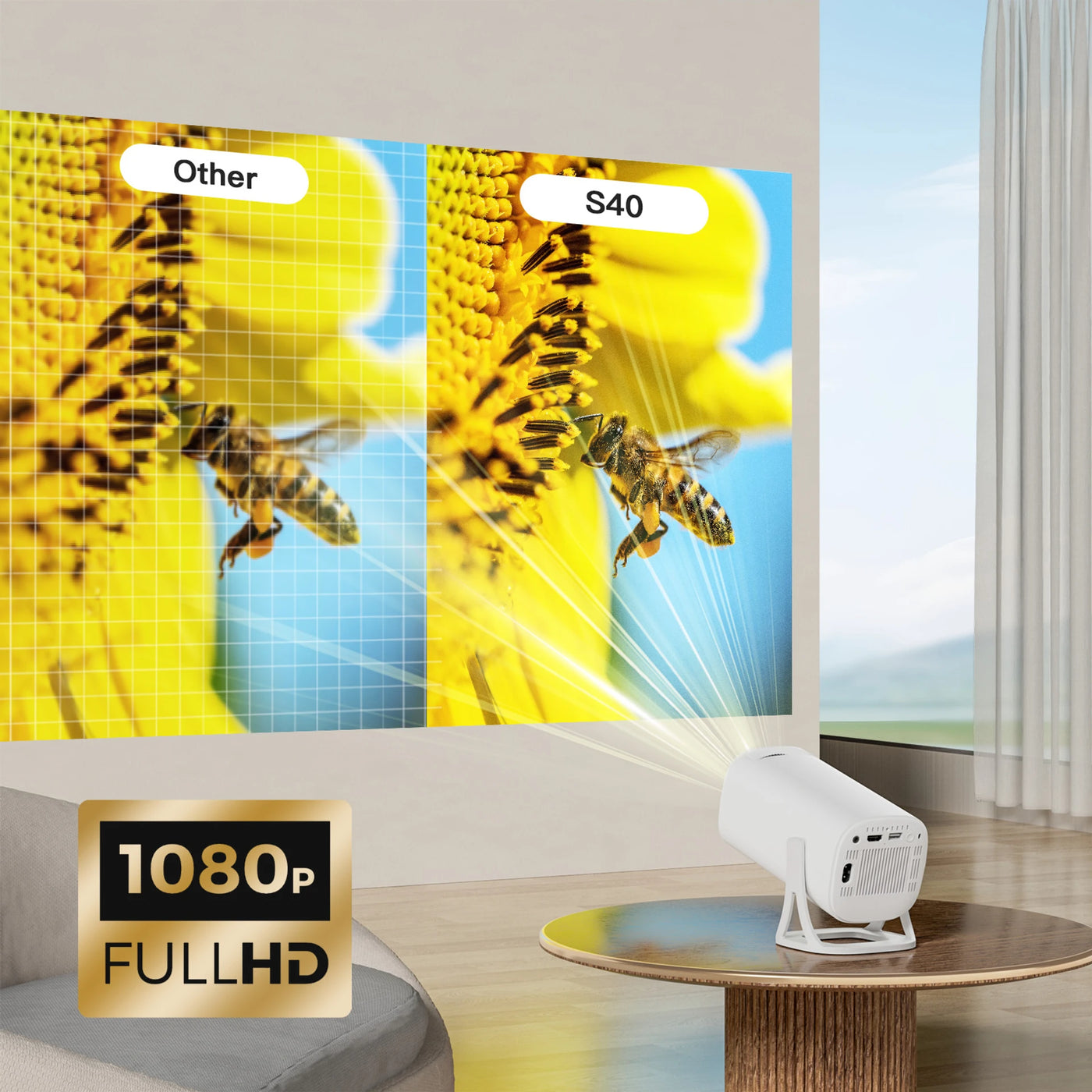 OneXsale S40 Max Smart Projector – Android 11, 720p HD, WiFi 6 + Bluetooth 5.0, 40–130 Inch Screen, 160 ANSI Lumens (White)