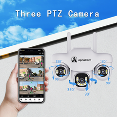 ApnaCam Marine Triple-Lens 4MP QHD WiFi PTZ Security Camera | Live Split-Screen | 3-Zone Simultaneous View | AI Human Detection | Color Night Vision | IP66 Weatherproof