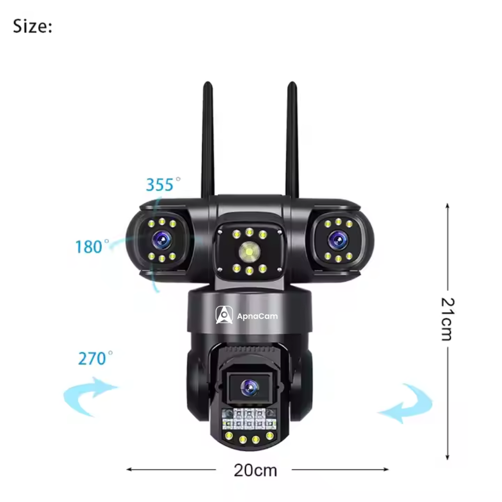 ApnaCam 4G Triple Lens PTZ + Bullet Combo CCTV Camera — 8MP Main + 2×5MP, 5X Zoom, Color Night Vision, AI Detection (No WiFi Outdoor Security)