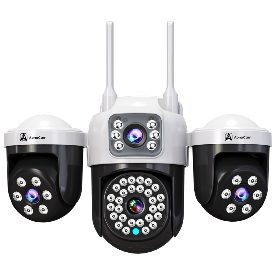 ApnaCam 4+4+4MP FHD 4G Outdoor 3-Lens PTZ, Night Vision, IP66 Weatherproof CCTV Security Camera (SD Card Support Upto 128 GB, 4 Channel)