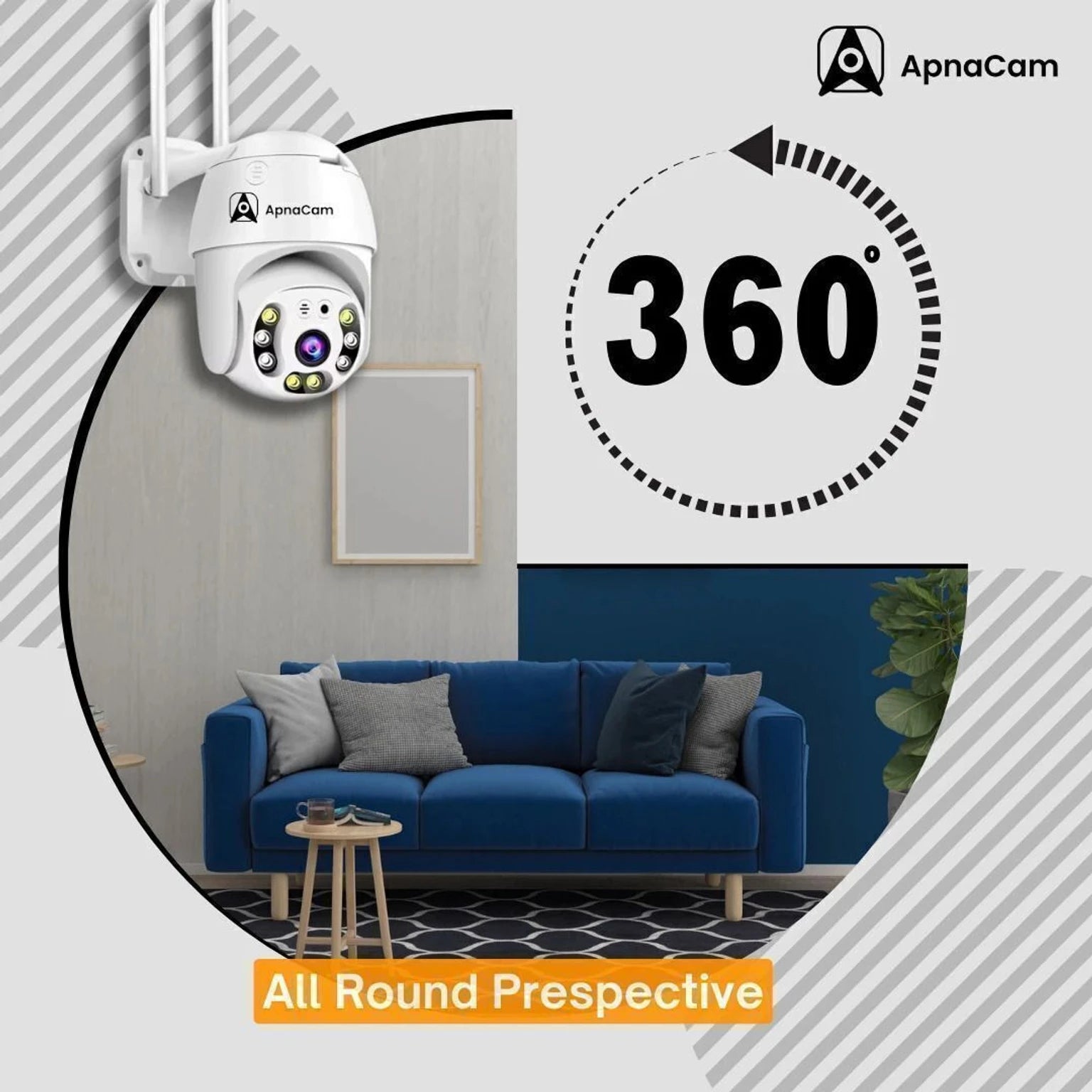 ApnaCam WiFi Outdoor CCTV Camera — 5MP, 360° PTZ, Color Night Vision, 2-Way Audio, Waterproof (Home, Shop, Farm Security)