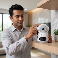 ApnaCam Dual-Lens 4MP+4MP 4G SIM PTZ Indoor CCTV Camera | No WiFi Needed | Floodlight Full-Color Night Vision | 355° Pan Rotation | Two-Way Talk | V380 Pro App | Dukaan, Godown & Home Ke Liye