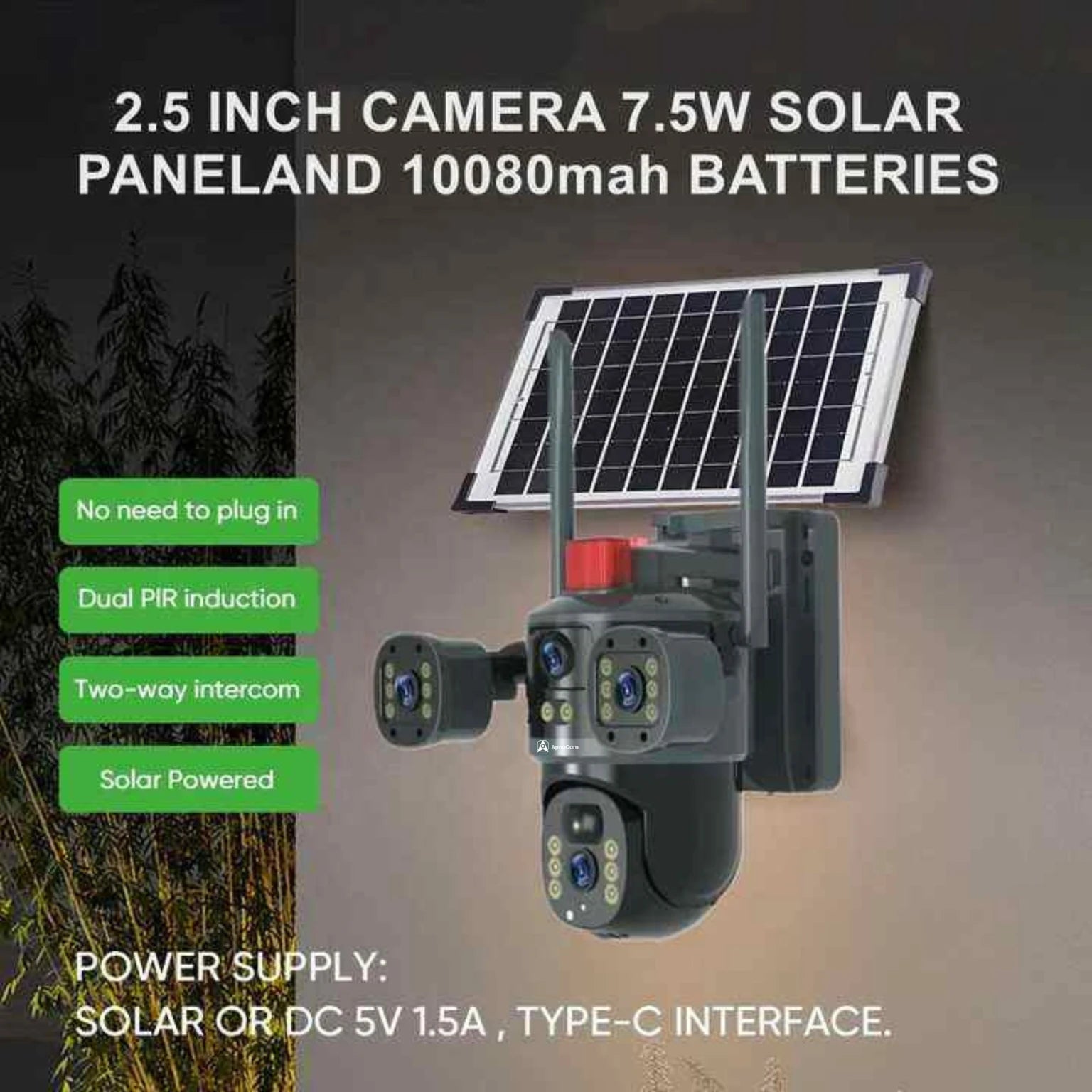 ApnaCam 12+12+12MP FHD 5GSim 3Screen 360° View 2 Way Audio Color Night Vision Solar CCTV Security Camera (SD Card Support Upto 128 GB, 2 Channel)