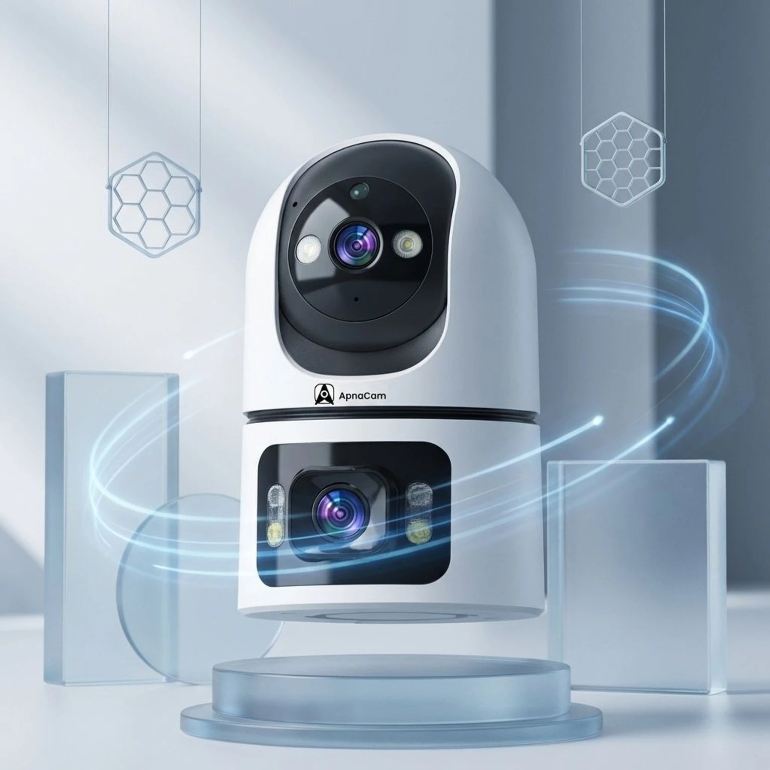 ApnaCam Dual-Lens FHD WiFi PTZ Indoor CCTV | AI Auto-Tracking | Night Vision | Two-Way Audio | V380 Pro