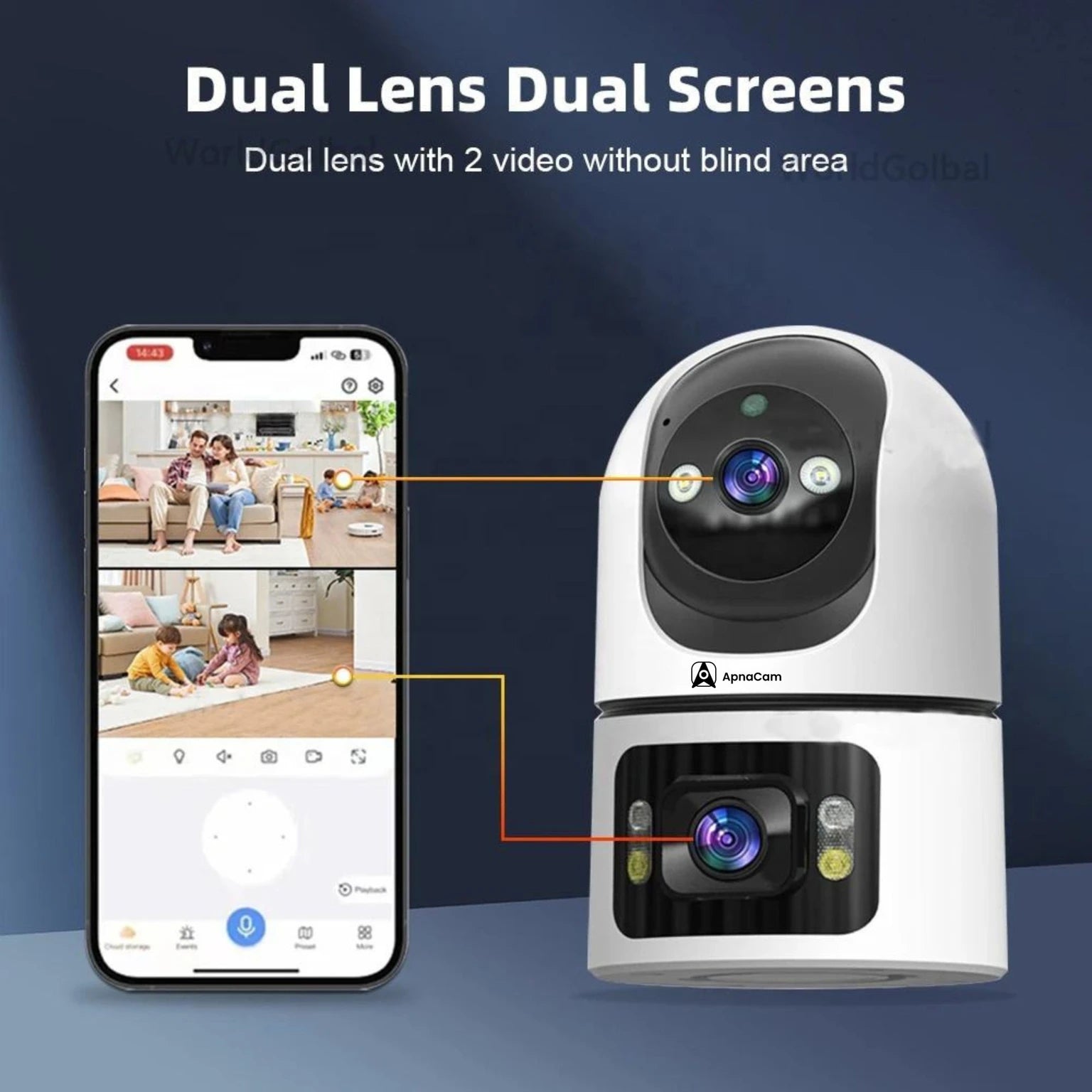 ApnaCam Dual-Lens FHD WiFi PTZ Indoor CCTV | AI Auto-Tracking | Night Vision | Two-Way Audio | V380 Pro