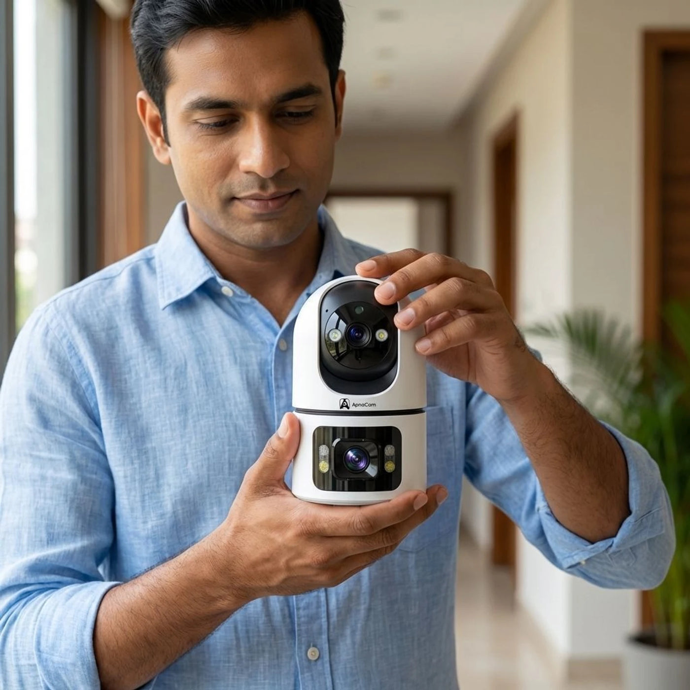 ApnaCam Dual-Lens FHD WiFi PTZ Indoor CCTV | AI Auto-Tracking | Night Vision | Two-Way Audio | V380 Pro