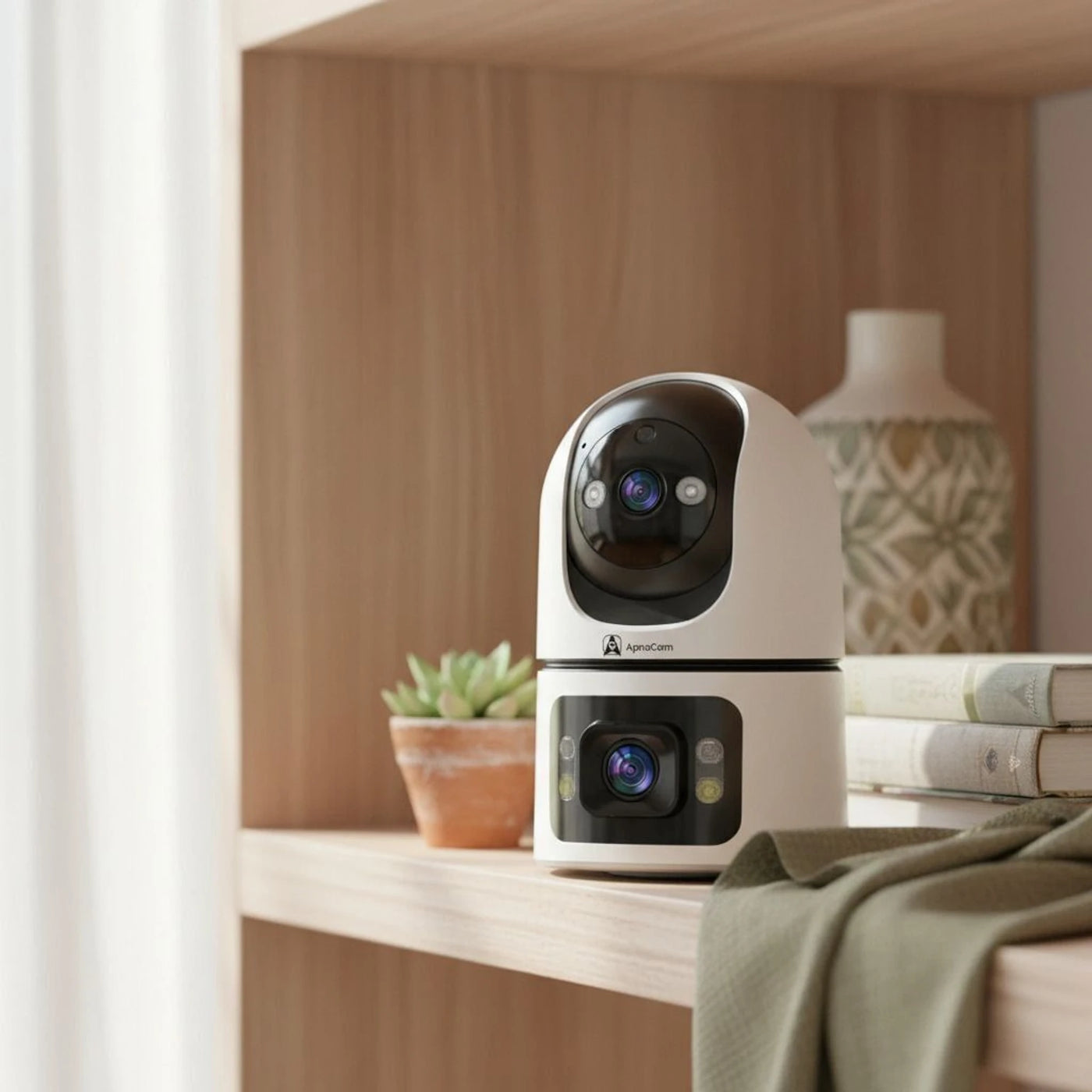 ApnaCam Dual-Lens FHD WiFi PTZ Indoor CCTV | AI Auto-Tracking | Night Vision | Two-Way Audio | V380 Pro