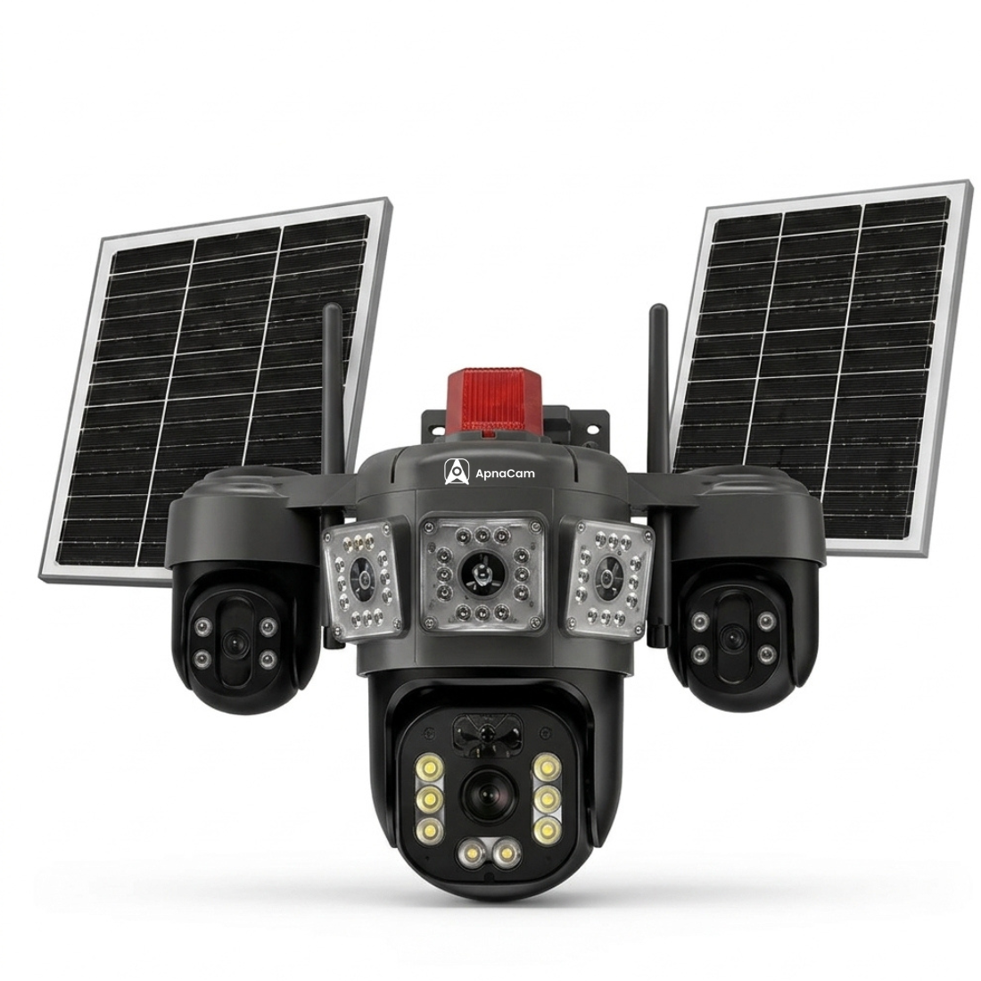 ApnaCam Brahmo Triple-Lens 8MP 4G Solar PTZ Outdoor Security Camera | Dual Solar Panel | Color Night Vision | Weatherproof | 256GB SD Support | V380 Pro App
