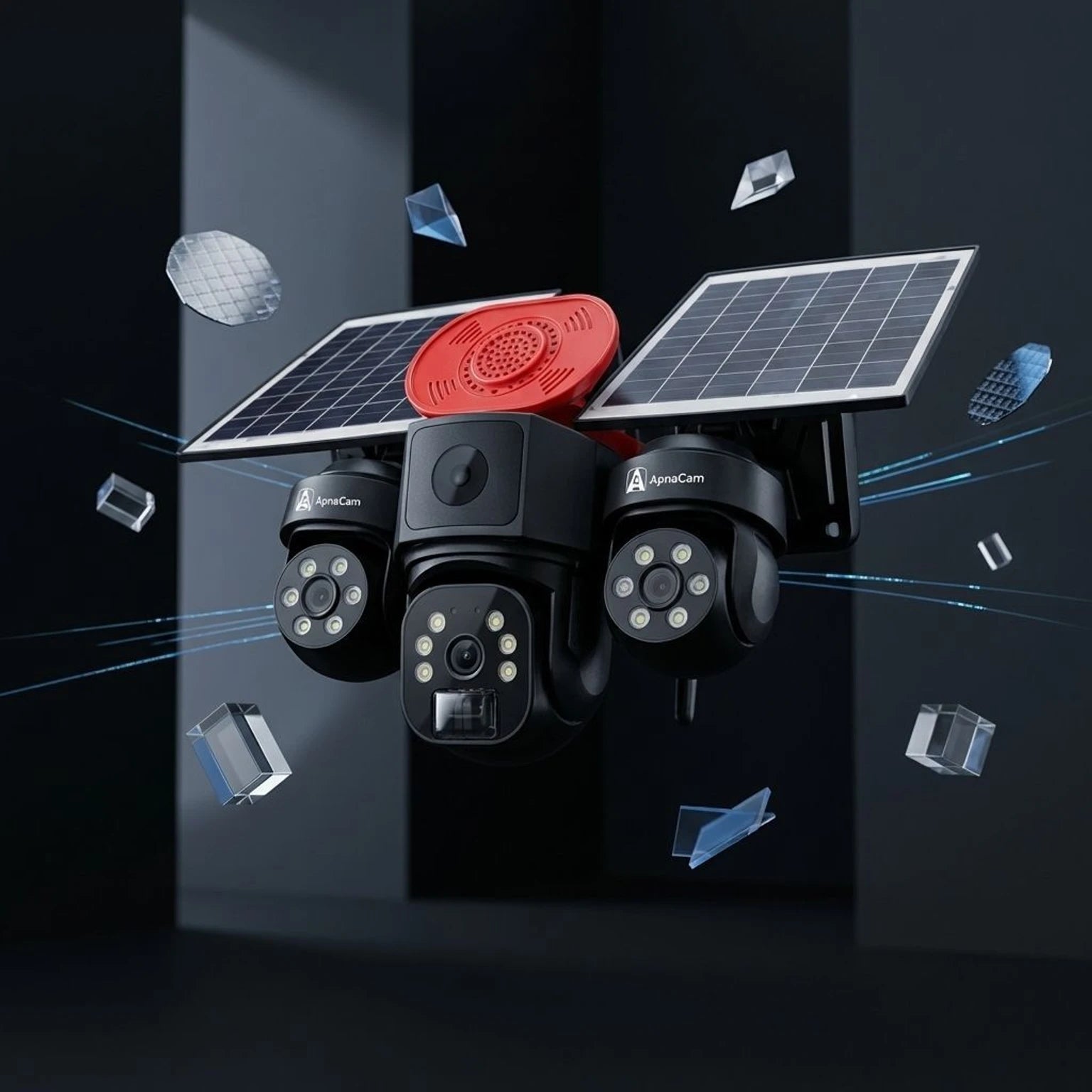 ApnaCam Farm Boy 4G SIM Solar Triple Lens PTZ CCTV Camera | 5+5+5MP | IP66 | No Wi-Fi | V380 Pro | Outdoor Security Camera for Farm, Plot & Rural Property