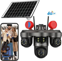 ApnaCam 8MP 4G Sim 3 Lens PTZ Camera 360°View Ai Tracking Waterproof Solar Powered Security Camera (128 GB, 3 Channel)