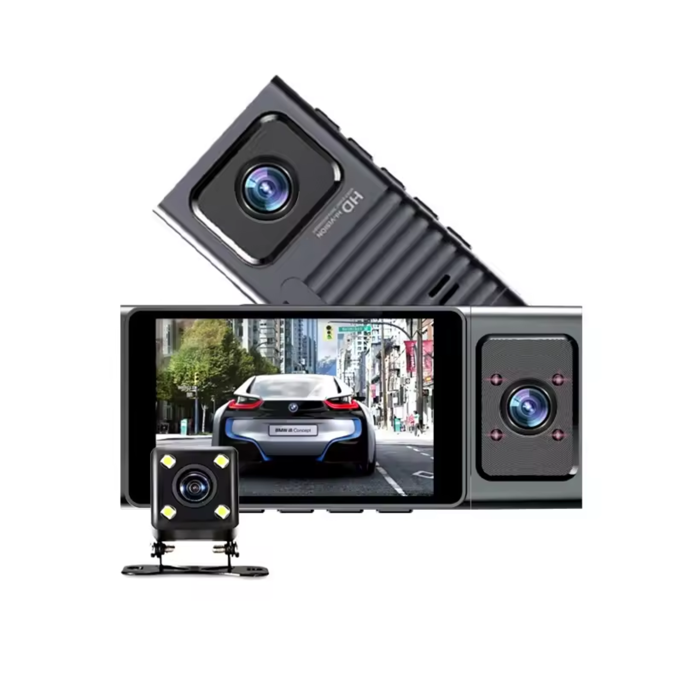 ApnaCam DashCam Front WiFi Night View WDR Loop 24H Parking Dashboard Camera System Reverse Assist Camera System (3 Camera, 1080P)