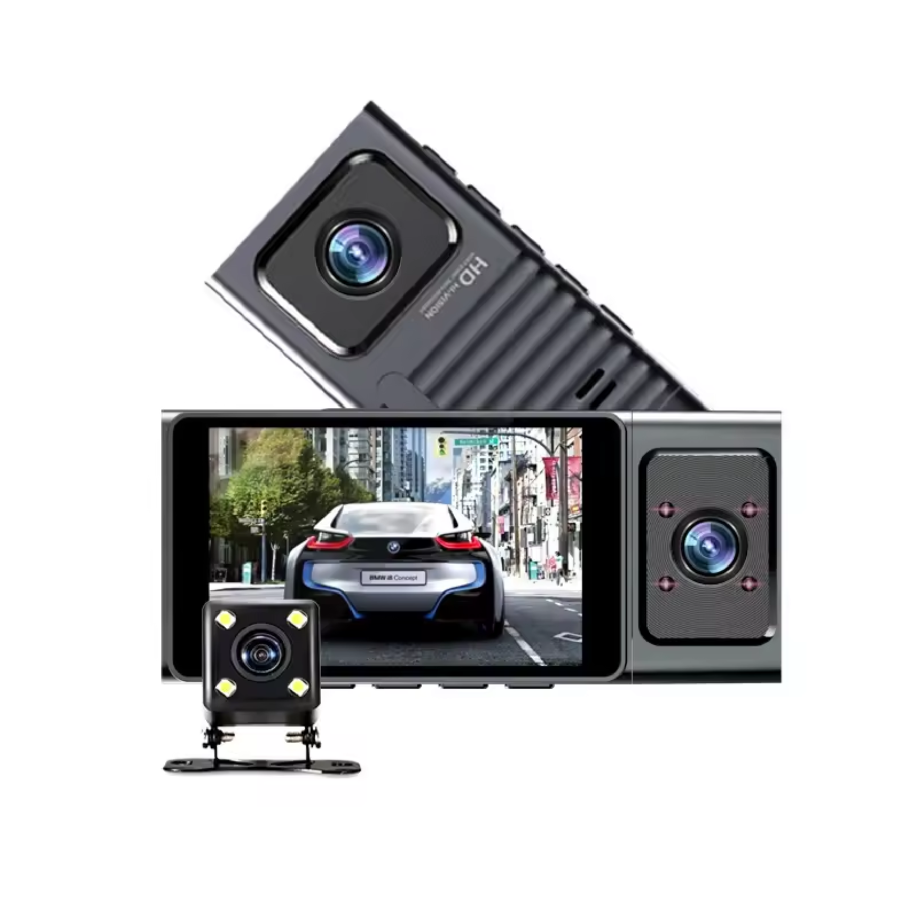 ApnaCam DashCam Front WiFi Night View WDR Loop 24H Parking Dashboard Camera System Reverse Assist Camera System (3 Camera, 1080P)