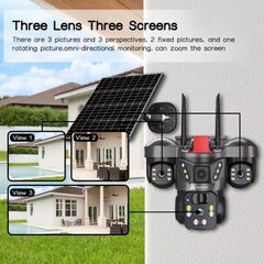 ApnaCam 8MP FHD 5G Sim Based Solar Triple Lens Battery Power 360° View Outdoor CCTV Security Camera (128 GB, 4 Channel)