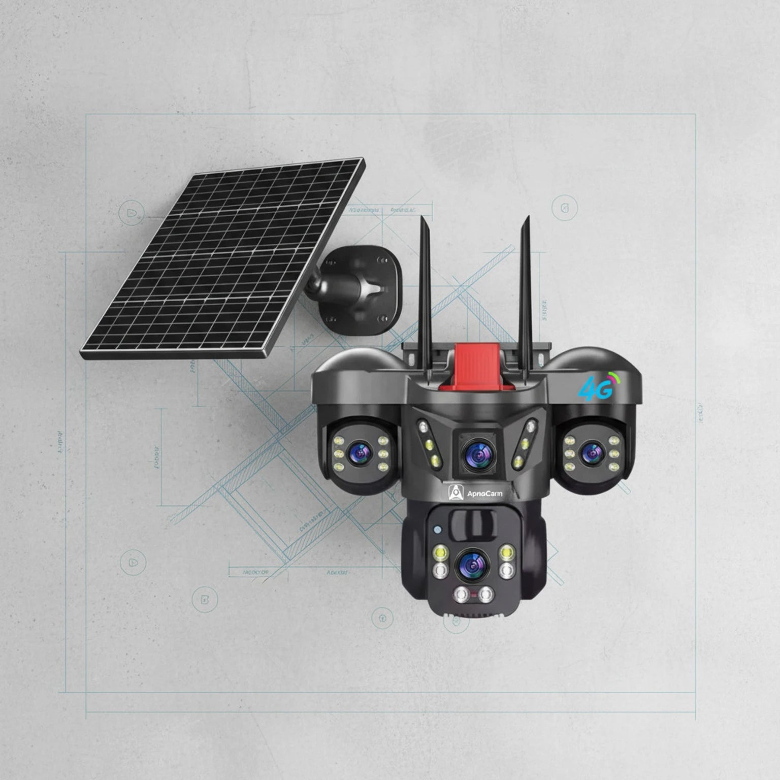ApnaCam 8MP FHD 5G Sim Based Solar Triple Lens Battery Power 360° View Outdoor CCTV Security Camera (128 GB, 4 Channel)
