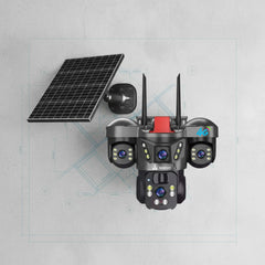 ApnaCam 8MP FHD 5G Sim Based Solar Triple Lens Battery Power 360° View Outdoor CCTV Security Camera (128 GB, 4 Channel)