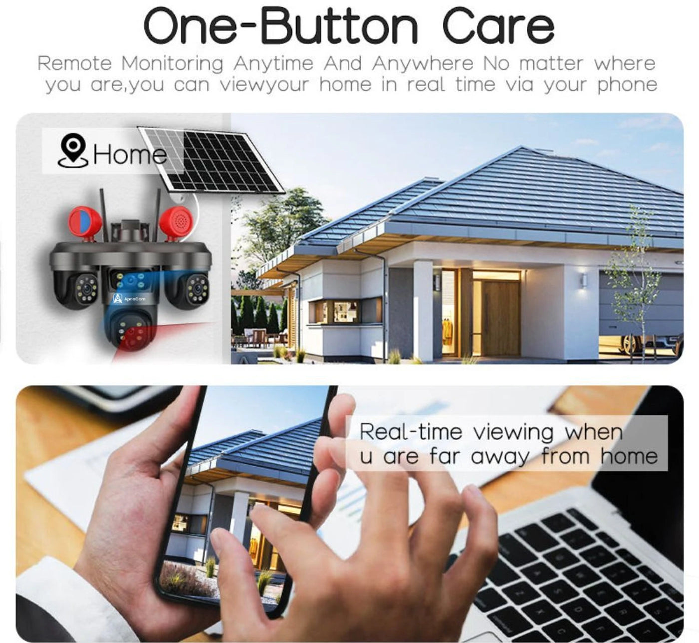 ApnaCam 8MP 4G Sim 3 Lens PTZ Camera 360°View Ai Tracking Waterproof Solar Powered Security Camera (128 GB, 3 Channel)
