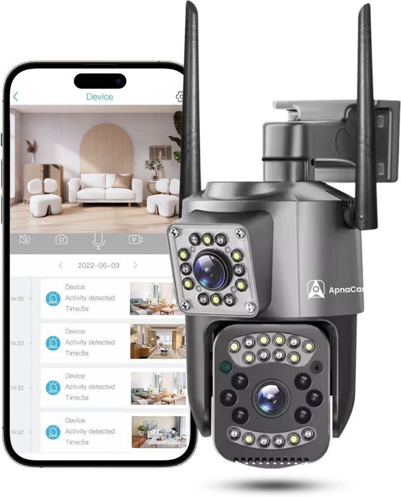 ApnaCam Dual-Lens [XMP] WiFi PTZ [Indoor/Outdoor] CCTV | AI Detection | Full-Color Night Vision | IP66 | V380 Pro