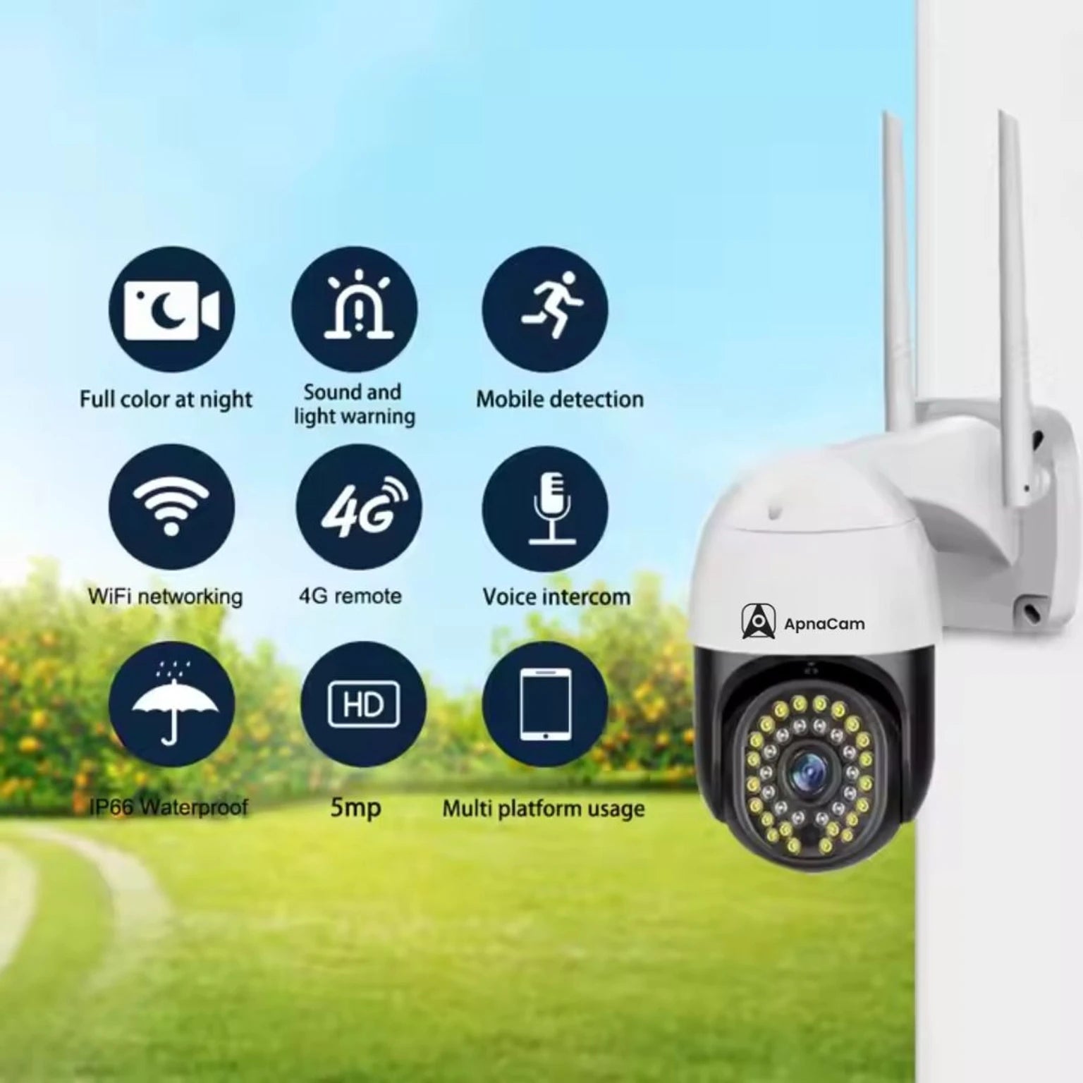 ApnaCam 5MP 4G Sim Support Live Monitoring, Two-Way Audio Color Night Vision, AI Alert Security Camera (4 Channel)