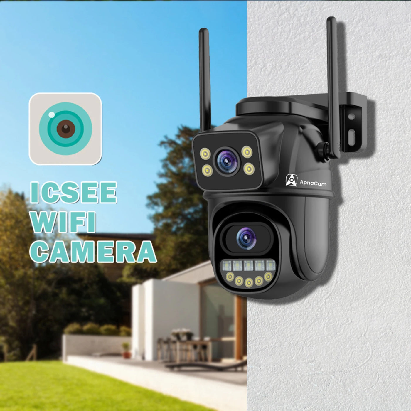 ApnaCam Dual-Lens WiFi CCTV | Fixed Bullet + PTZ | FHD Outdoor | Full-Color Night Vision | IP66 | iCSee App