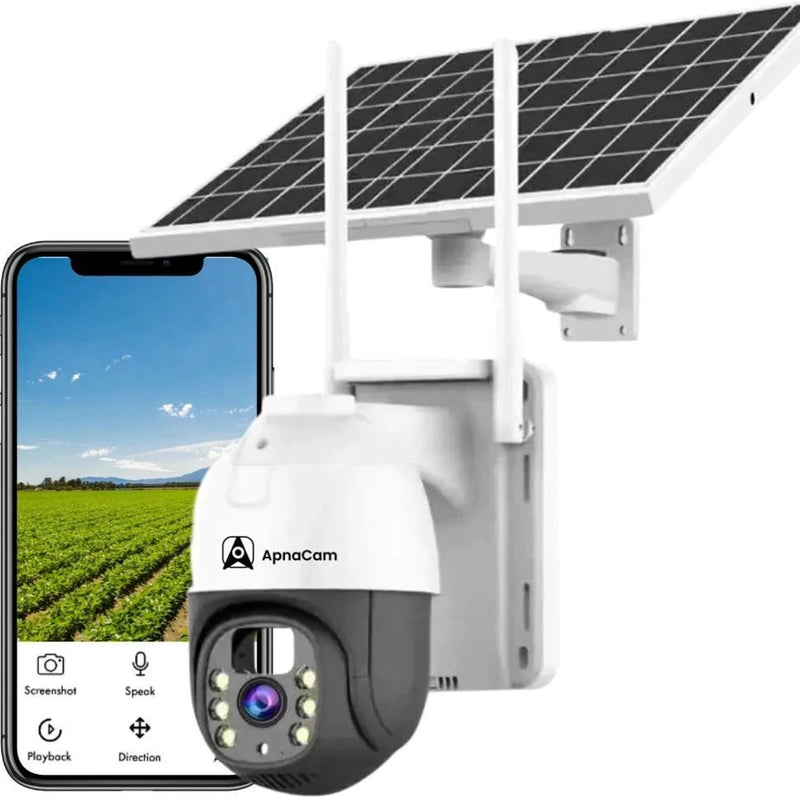 ApnaCam Solar 4G PTZ CCTV Camera FHD 350° Outdoor Wireless V380 Pro App