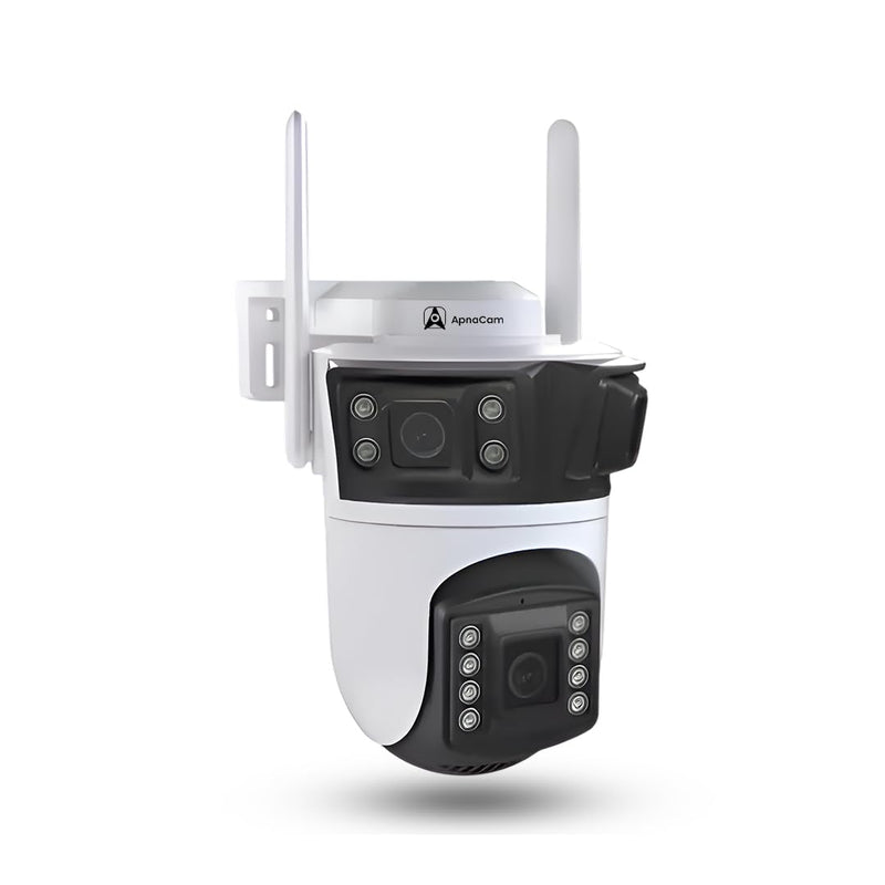 ApnaCam Triple Lens WiFi Outdoor CCTV Camera — 12MP (3×4MP), 3-Screen View, Color Night Vision, AI Detection, Siren Alarm (Home & Shop Security)