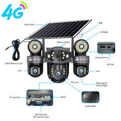 ApnaCam 8+8+8MP FHD Spyder Led Solar 4G 3lens PTZ Waterproof, Color Night Vision CCTV Security Camera (SD Card Support Upto 128 GB, 4 Channel)