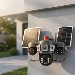 ApnaCam Brahmo Triple-Lens 8MP 4G Solar PTZ Outdoor Security Camera | Dual Solar Panel | Color Night Vision | Weatherproof | 256GB SD Support | V380 Pro App