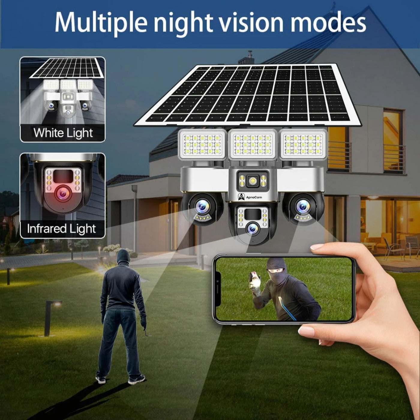 ApnaCam 4G Solar PTZ Camera — 4K Wireless Outdoor CCTV, No WiFi Needed, SIM-Based with Night Vision (Solar Powered)