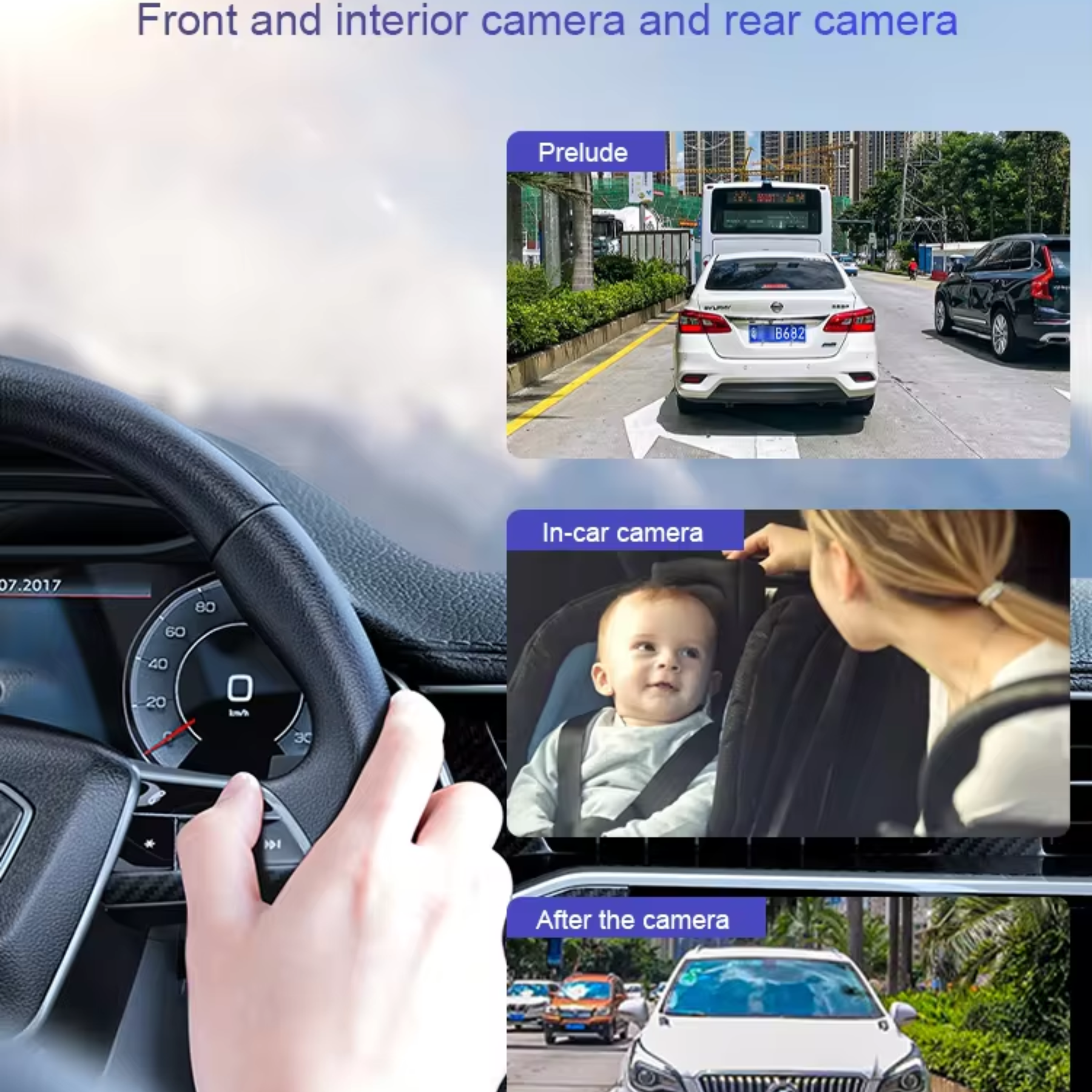 ApnaCam DashCam Front WiFi Night View WDR Loop 24H Parking Dashboard Camera System Reverse Assist Camera System (3 Camera, 1080P)