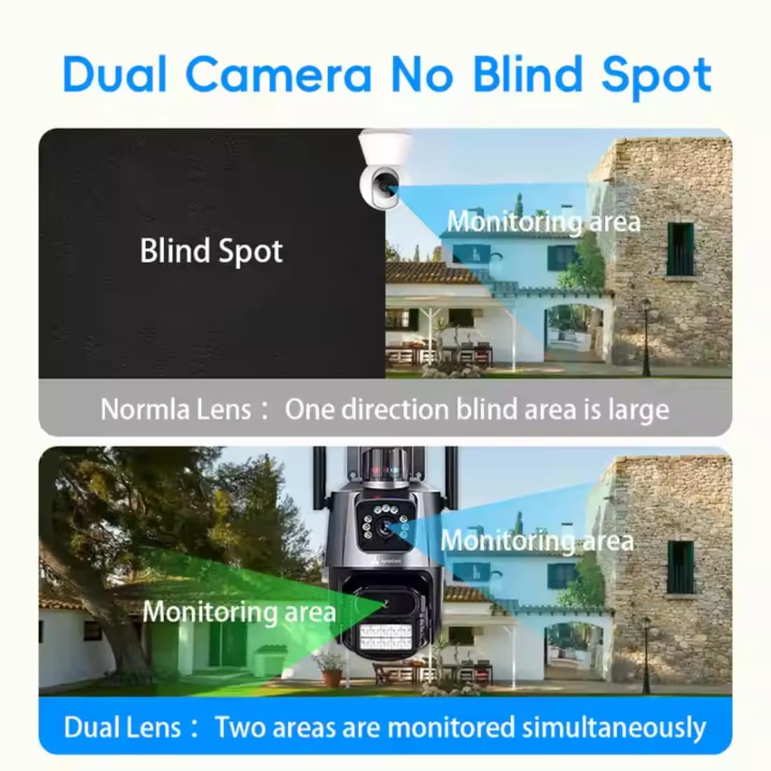 ApnaCam Dual Lens WiFi Outdoor CCTV Camera — 4+4MP (8MP), Bullet + PTZ Combo, Dual View, Night Vision, 2-Way Audio (Home & Shop Security)