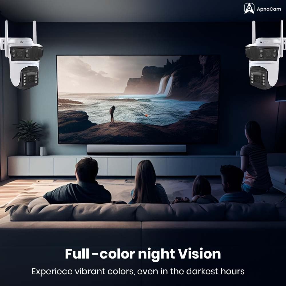 ApnaCam Triple Lens WiFi Outdoor CCTV Camera — 12MP (3×4MP), 3-Screen View, Color Night Vision, AI Detection, Siren Alarm (Home & Shop Security)
