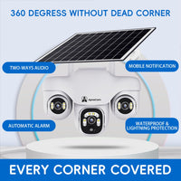 ApnaCam 6MP 4G Solar Outdoor PTZ Security Camera | Triple Lens 360° View, Night Vision, Motion Detection, Two-Way Audio, IP66 Waterproof | No WiFi, No Electricity Needed - ApnaCam