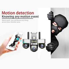 ApnaCam Triple Lens 4G PTZ CCTV Camera — 6MP Ultra HD, 3-Screen View, No WiFi, SIM-Based (Home, Shop, Farm Security)