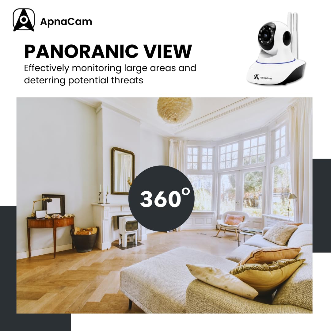 ApnaCam 2K WiFi CCTV Camera for Home — 360° PTZ Indoor Security Camera, Motion Tracking, 2-Way Audio, Night Vision, Dual Antenna (Baby & Pet Monitor)