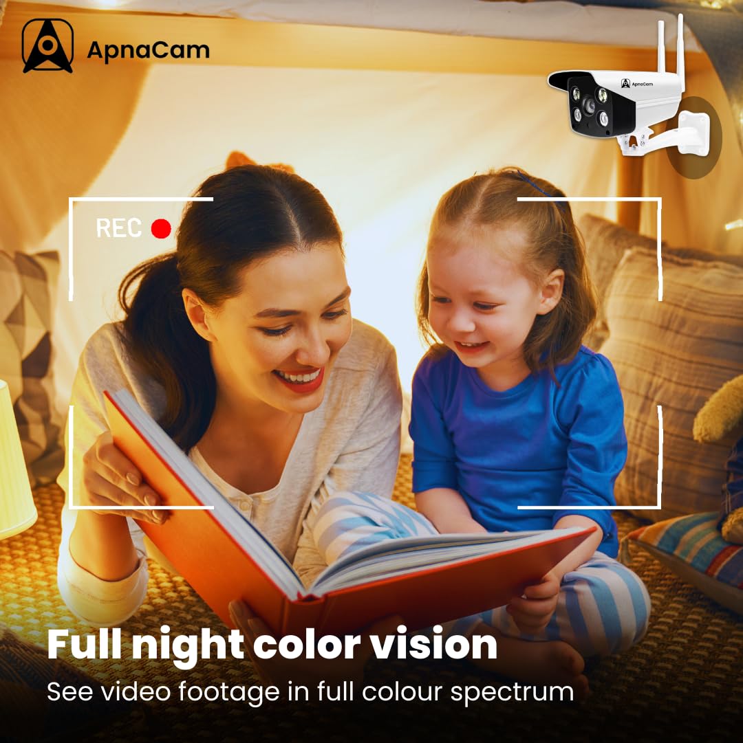 ApnaCam 3MP WiFi Bullet Security Camera Outdoor | Color Night Vision, Two-Way Audio & Motion Detection