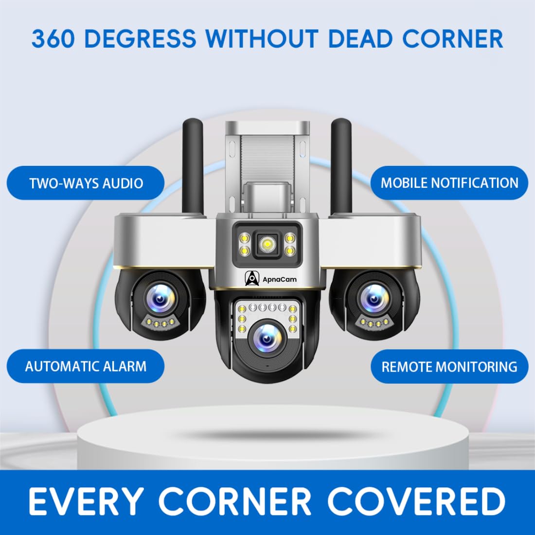 ApnaCam Triple Lens 4G PTZ CCTV Camera — 6MP Ultra HD, 3-Screen View, No WiFi, SIM-Based (Home, Shop, Farm Security)