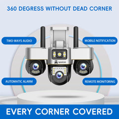 ApnaCam Triple Lens 4G PTZ CCTV Camera — 6MP Ultra HD, 3-Screen View, No WiFi, SIM-Based (Home, Shop, Farm Security)