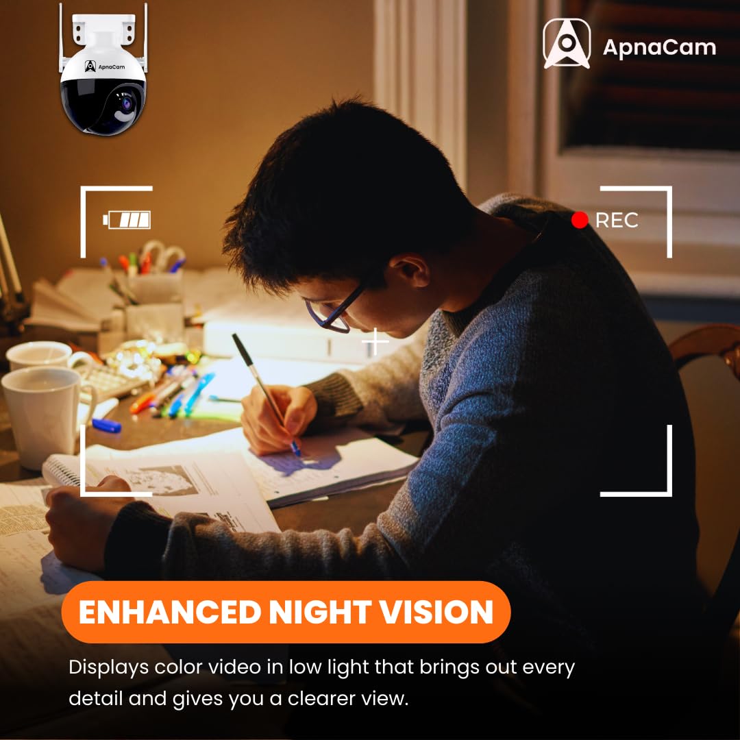 ApnaCam 3MP WiFi Security Camera Outdoor 360° PTZ | Color Night Vision, Motion Detection & Two-Way Audio - ApnaCam