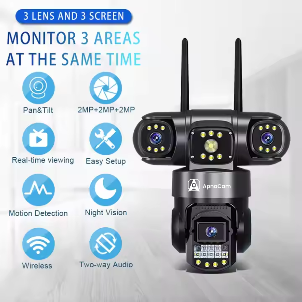 ApnaCam 4G Triple Lens PTZ + Bullet Combo CCTV Camera — 8MP Main + 2×5MP, 5X Zoom, Color Night Vision, AI Detection (No WiFi Outdoor Security)