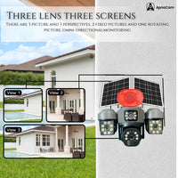 ApnaCam 4G Solar PTZ Outdoor Security Camera | Triple Lens, Full Color Night Vision, Motion Detection, Two-Way Audio, IP66 Waterproof | No WiFi, No Electricity Needed - ApnaCam