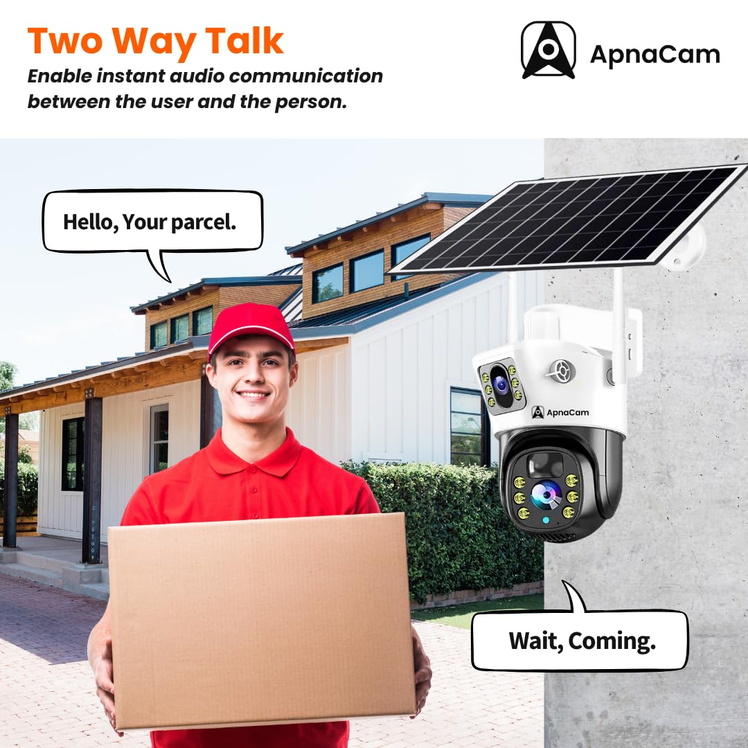 ApnaCam 5MP 4G Solar Dual Lens PTZ Camera | 7W Panel, PIR + Radar Motion, Full Color Night Vision, Two-Way Audio, IP65 Waterproof | No WiFi, No Electricity Needed - ApnaCam
