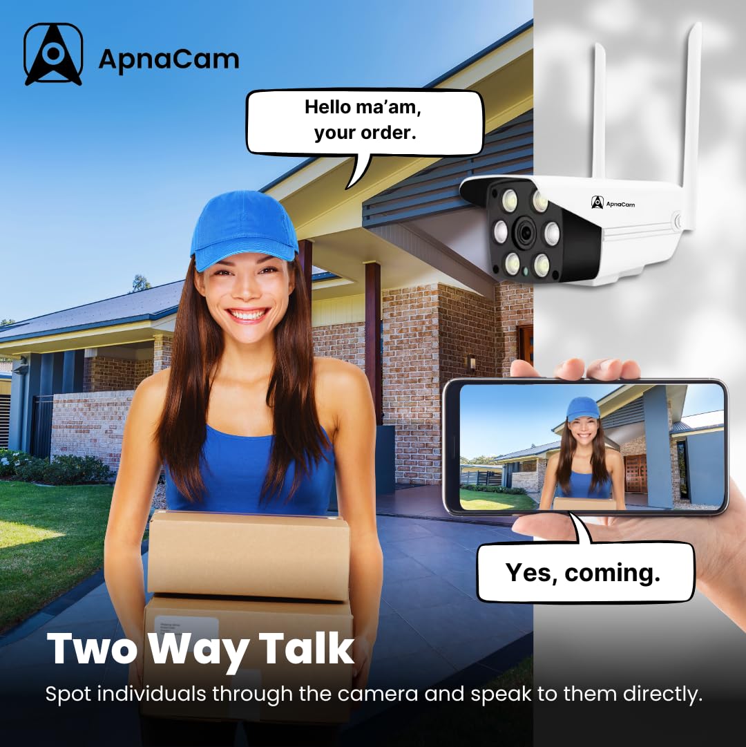 ApnaCam 3MP WiFi Bullet Security Camera Outdoor | Color Night Vision, Two-Way Audio & Motion Detection